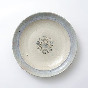 伊賀石本 花絵皿 七寸半 菜の束 0284