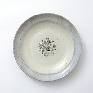 伊賀石本 花絵皿 七寸半 菜の束 0334