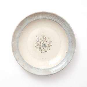 伊賀石本 花絵皿 七寸半 菜の束 0392