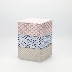 重箱 小＋蓋 3段セット 赤絵 / 呉須 / 銀 0049